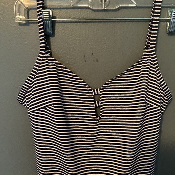 Adorable Navy Blue and White Striped One Piece Swimsuit - Picture 3 of 3